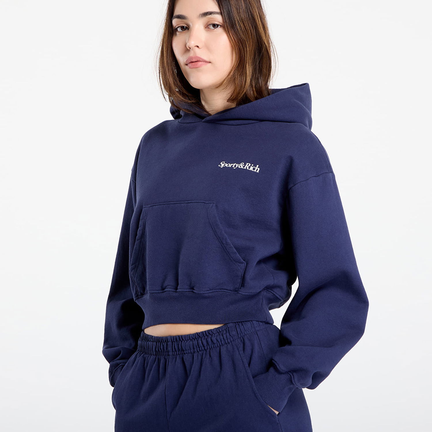 Суитчър Sporty & Rich Health is Wealth Cropped Hoodie Dark Navy Тъмно синьо | ST074602006BL106, 1