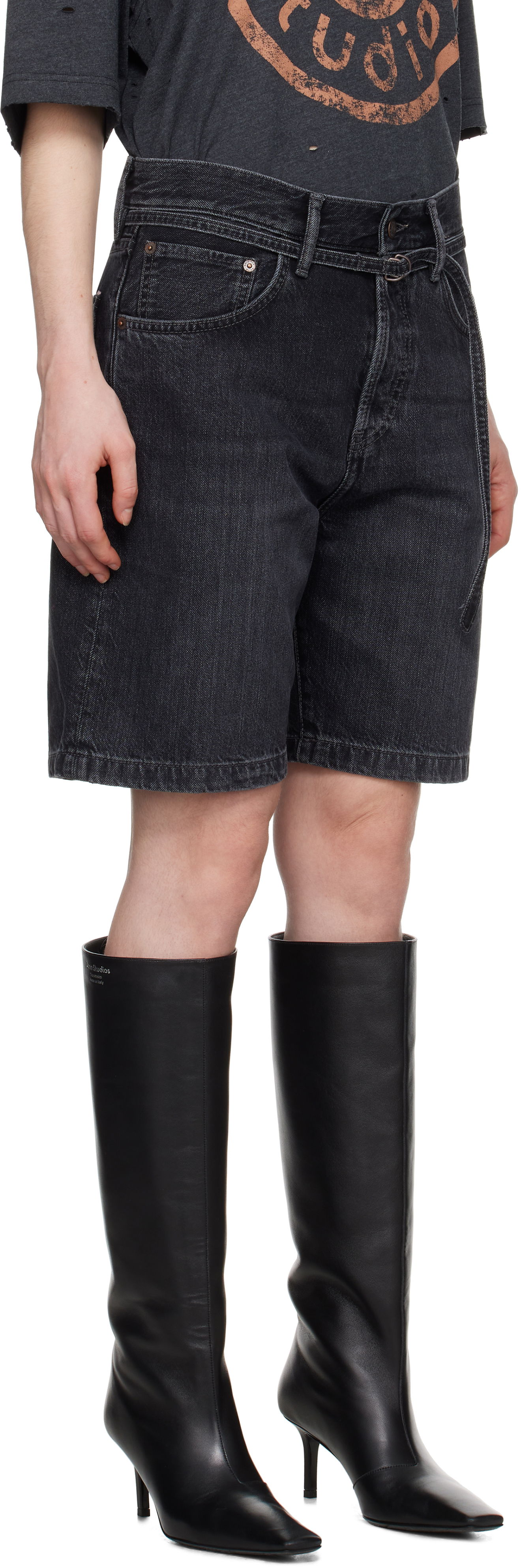 Къси панталони Acne Studios Cinch Denim Shorts Черно | CE0048-, 1