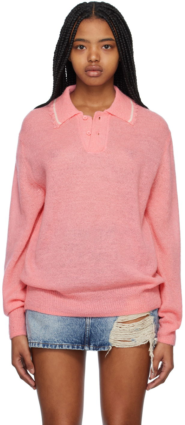 Поло тениска We11done Destroyed Knit Polo Розово | WD-KT1-23-665-U-PK, 0