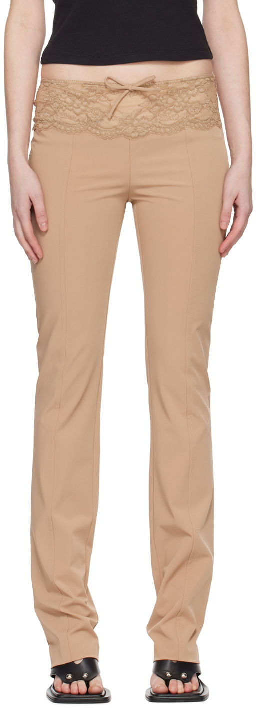 Панталони Blumarine Slim Fit Lace Waist Trousers Бежово | P422P115A, 0