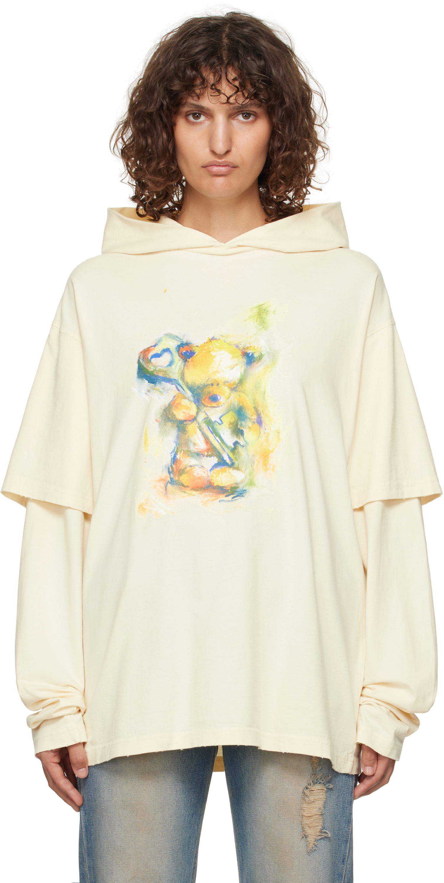 Суитчър We11done We11done Layered Teddy Bear Hoodie Бежово | WD-TH3-24-844-U-BG, 0