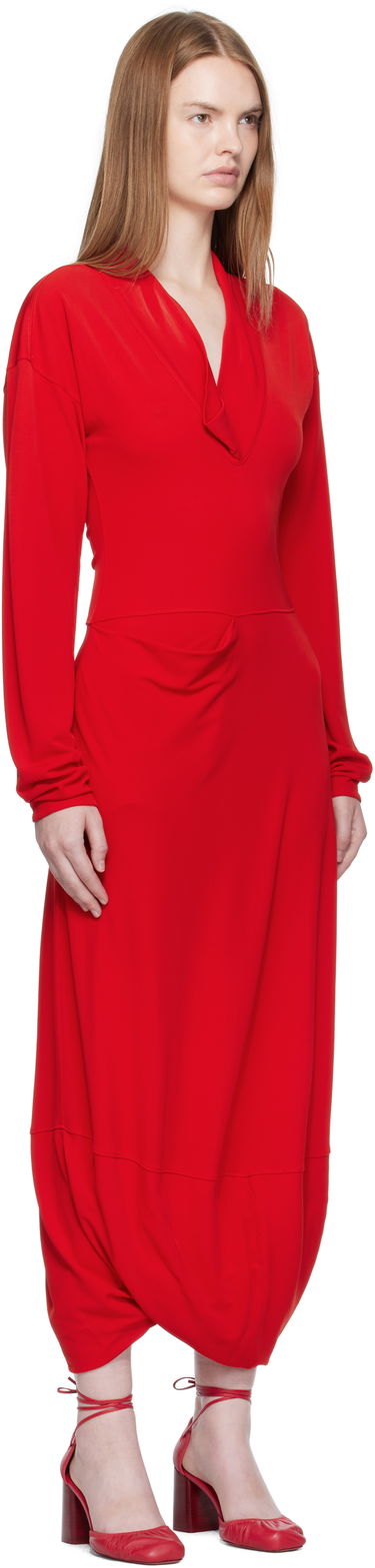 Pокля LEMAIRE LEMAIRE V Neck Maxi Dress Червено | DR1127 LJ1040, 1