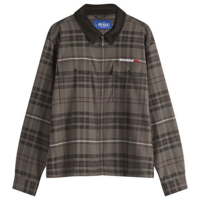 Awake NY Plaid Flannel Zip Overshirt, Size Large