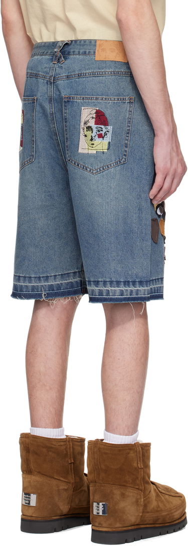 Къси панталони KidSuper KidSuper Face Patchwork Baggy Denim Shorts Синьо | SS25-PT-07, 2