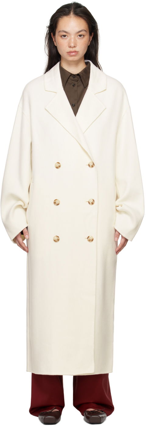 Палта Loulou de Saison Loulou de Saison Borneo Double-Breasted Long Coat Бяло | BORNEO, 0