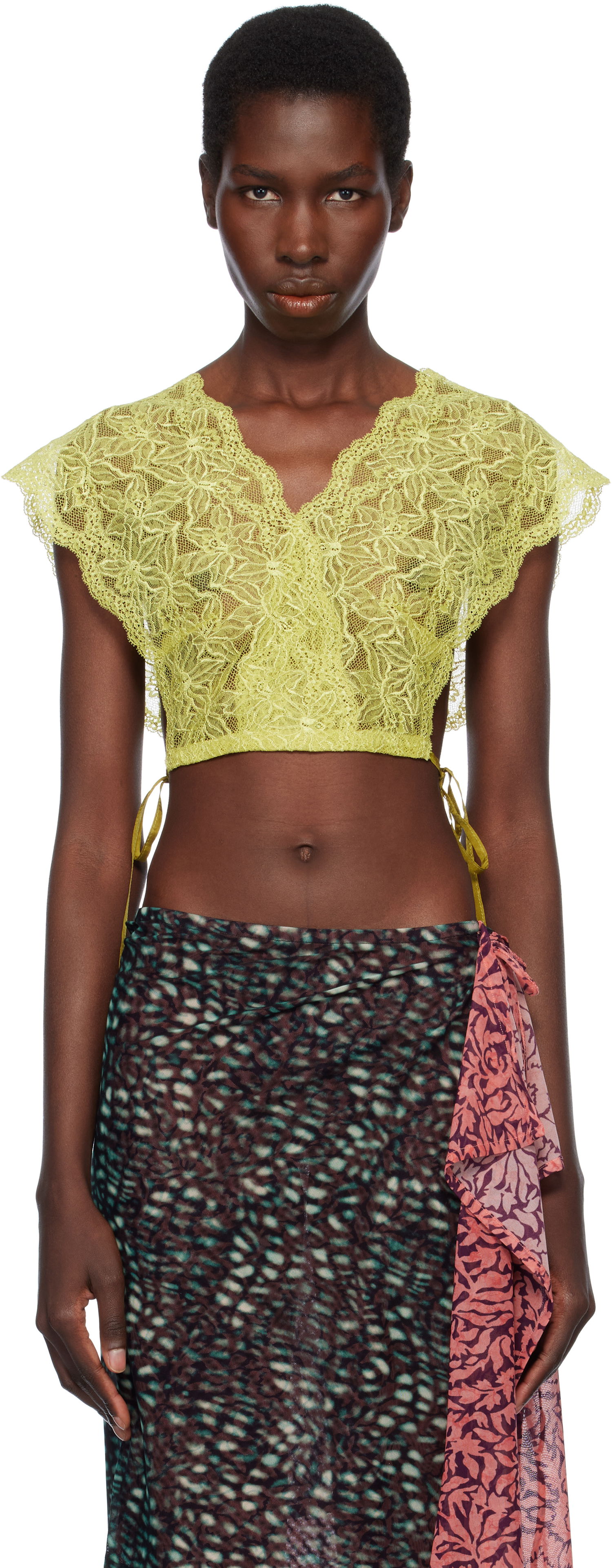 Съкратен топ Dries Van Noten Dries Van Noten Lace Crop Top Жълто | 251-010755-1478, 0