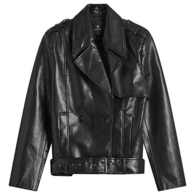 Black Cropped Leather Jacket with Belt