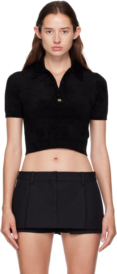 Поло тениска AMIRI AMIRI Velvet Cropped Polo Черно | AWKNPO1031, 0