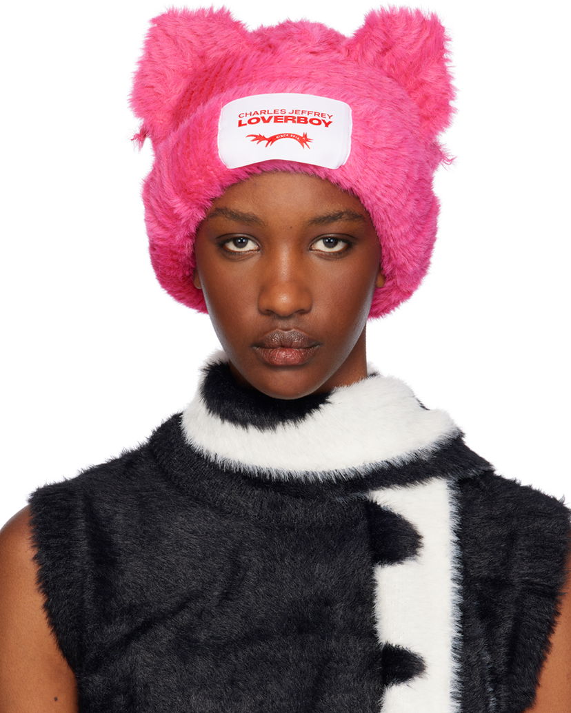 Шапка Charles Jeffrey Loverboy Pink Fluffy Chunky Ears Beanie Розово | 42130503