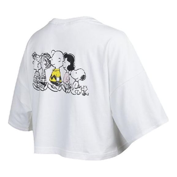 Съкратен топ Puma PUMA x PEANUTS Loose Cropped T-Shirt Бяло | 531158-02