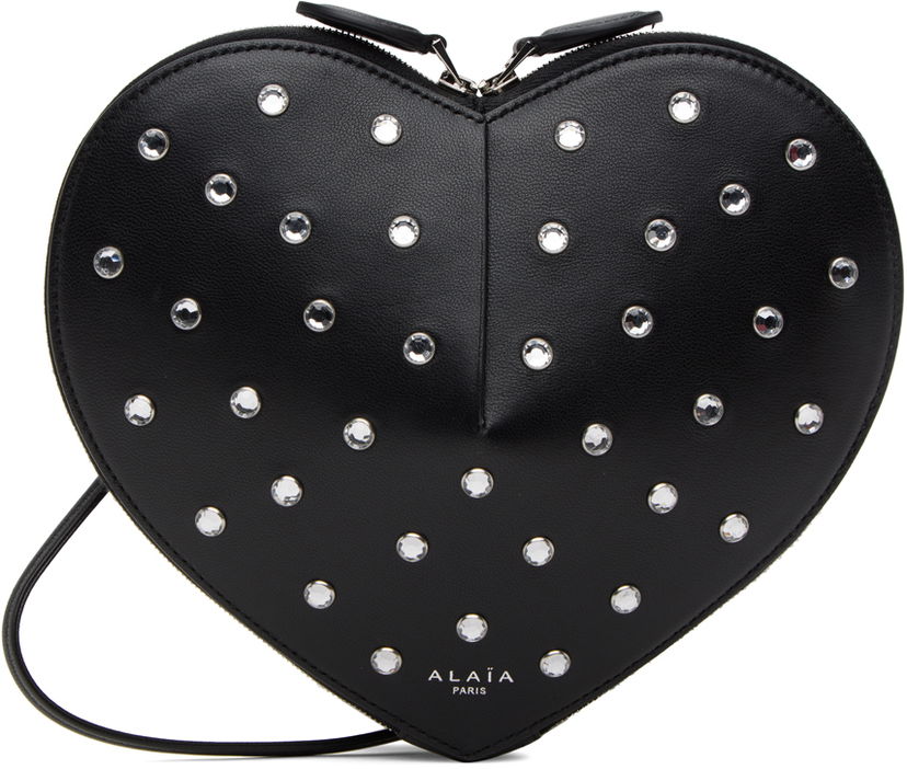 Чанта през рамо Alaïa Heart Shaped Crystal-Embellished Shoulder Bag Черно | AA1P003CA287