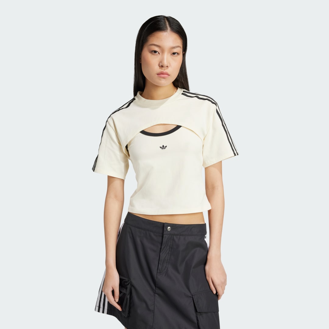 Съкратен топ adidas Performance Cutout Cali T-Shirt Бежово | JJ3090, 0