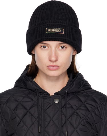 Шапка Burberry Wool Beanie with Logo Patch Черно | 8103340, 0
