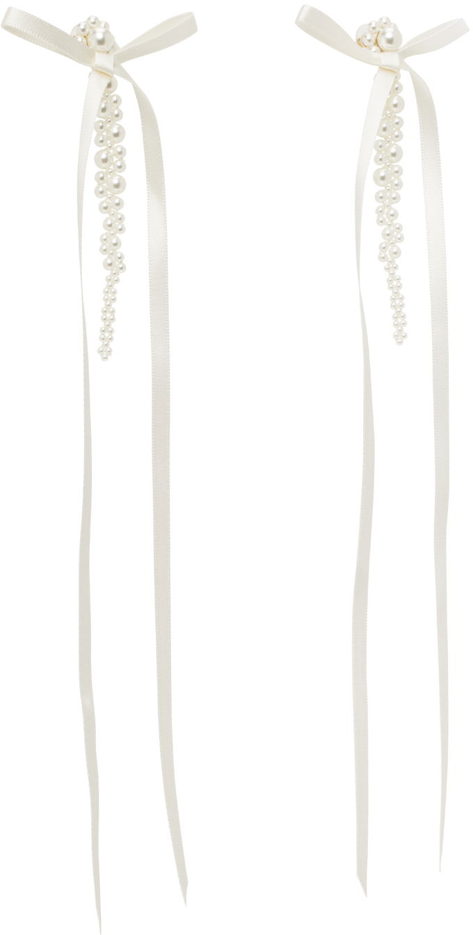 Обеци Simone Rocha Simone Rocha Bow Ribbon Pearl Drop Earrings Бяло | ERG410 0904, 1