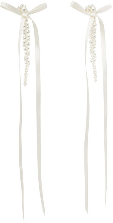 Обеци Simone Rocha Simone Rocha Bow Ribbon Pearl Drop Earrings Бяло | ERG410 0904, 1