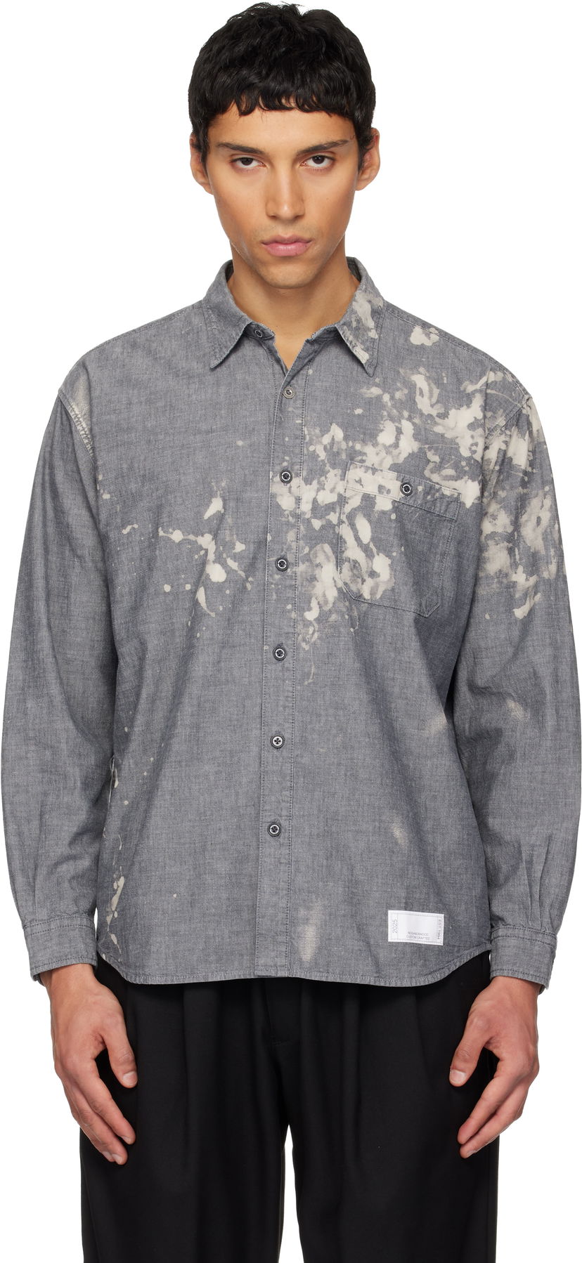Риза Neighborhood Garment Bleach Chambray LS Shirt Сиво | 252ARNH-SHM02