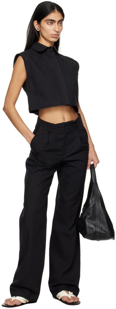 Панталони Loulou de Saison Loulou de Saison Jiva Wide-Leg Trousers Черно | JIVA, 3