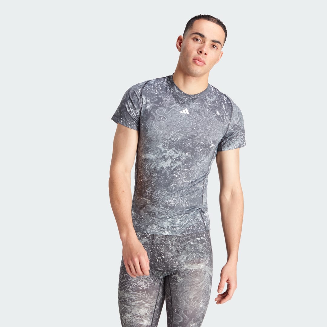 Тениска adidas Performance Techfit AOP Training Сиво | IL7344, 0