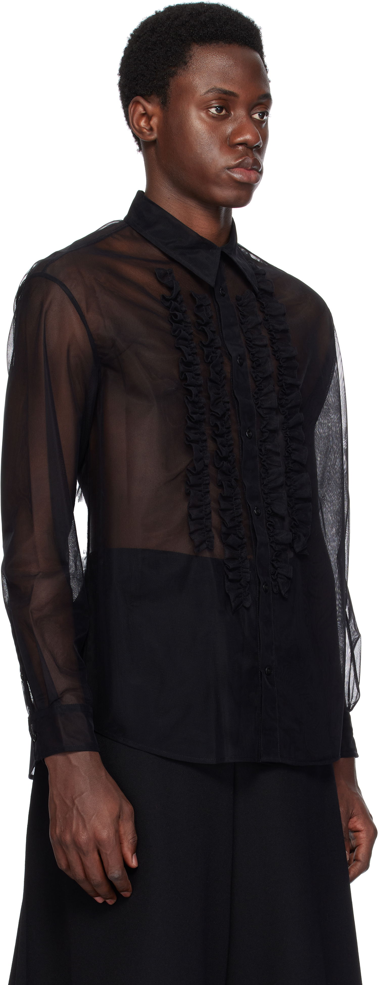 Риза Simone Rocha Simone Rocha Sheer Ruffle Bib Shirt Черно | 5241 0069, 1