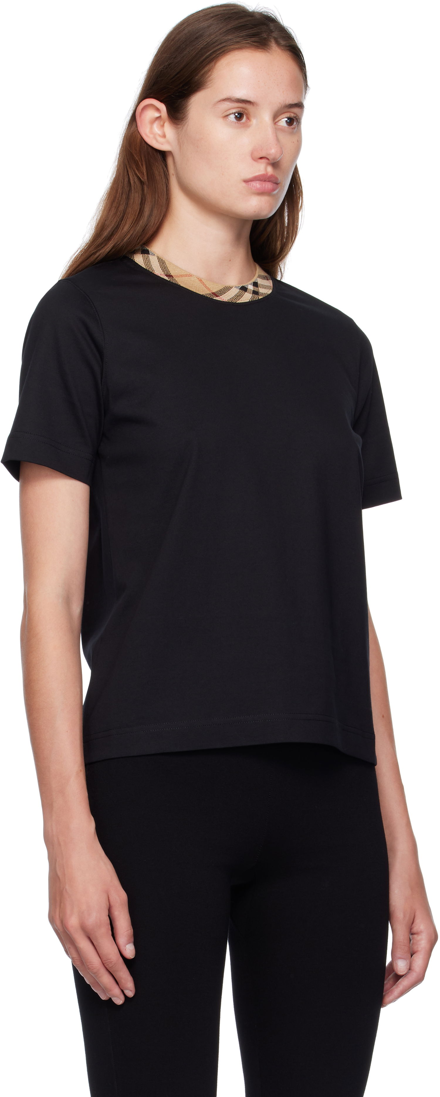 Тениска Burberry Burberry Check Trim Cotton Tee Черно | 8110271, 1