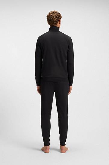 Яке BOSS Cotton-terry Full-Zip Jacket with Stand Collar and Horizontal Stripe Черно | 50550561, 1