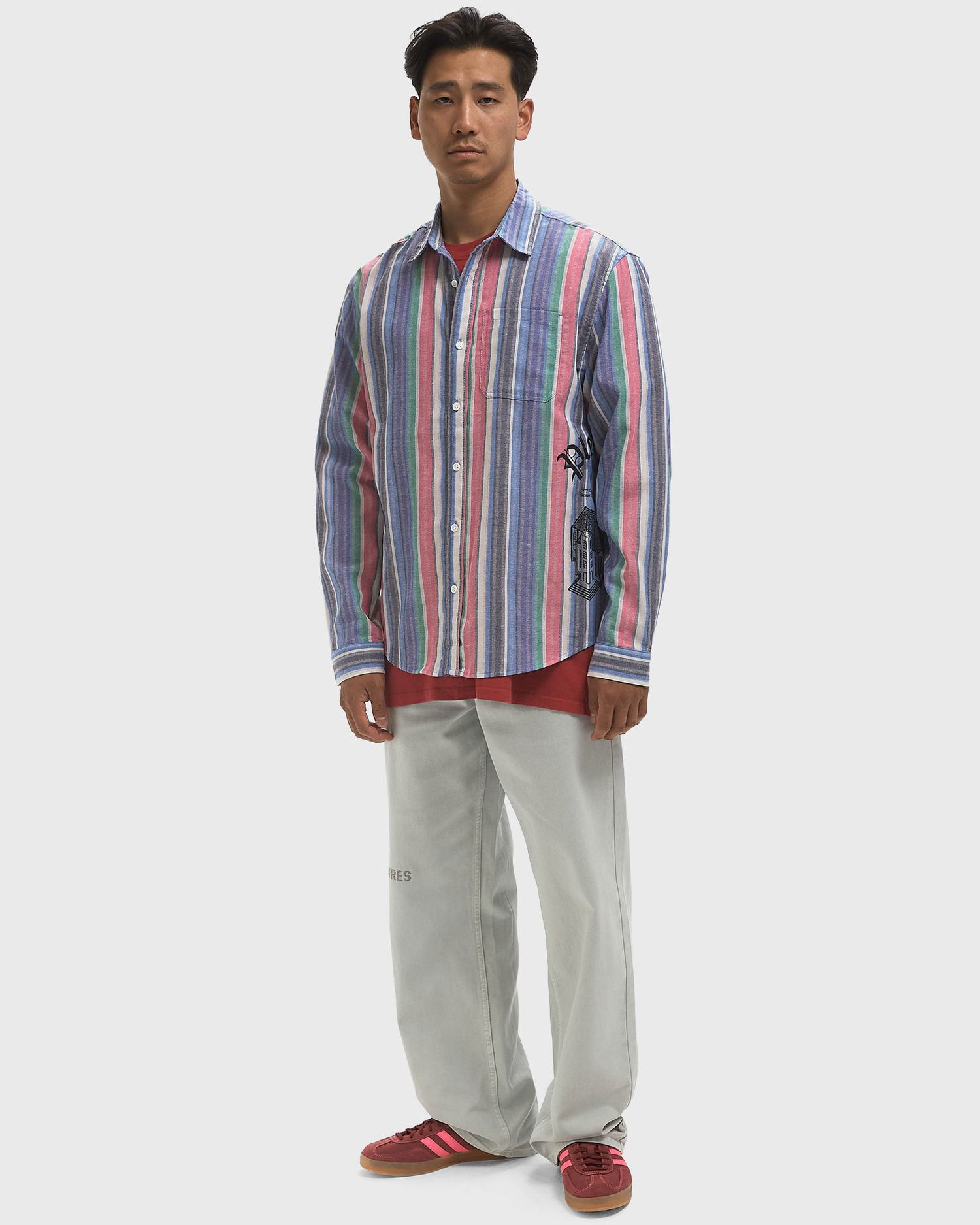 Риза Pleasures Chapel Striped Long Sleeve Button-Up Shirt Многоцветен | P25SU006-BLUE, 1