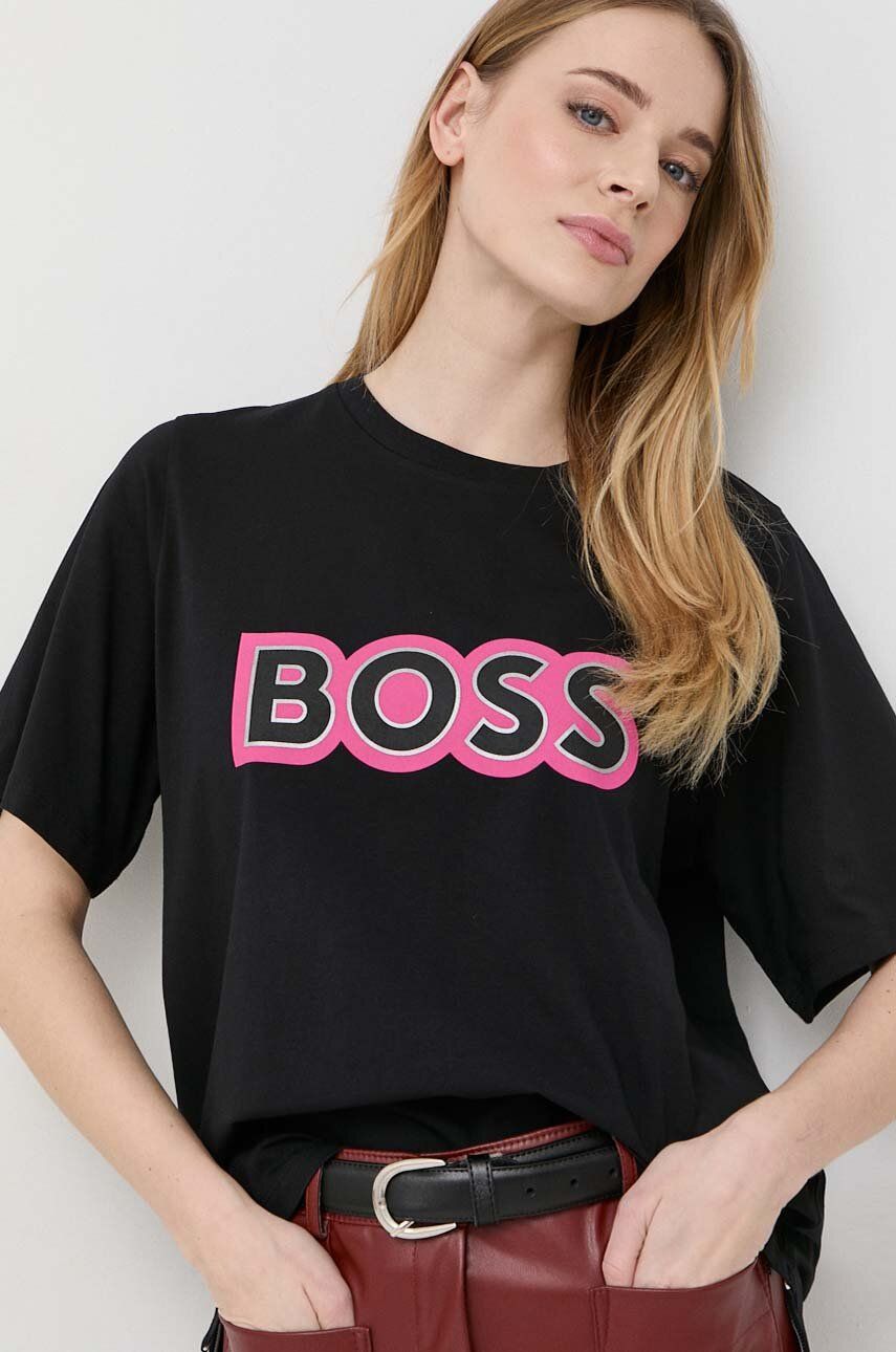 Тениска BOSS Alica Schmidt x Strech-Cotton Logo T-Shirt Черно | 50492710, 0