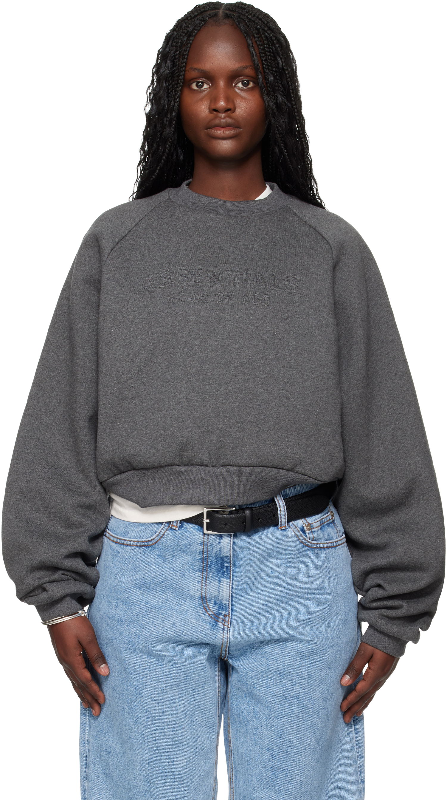 Суитчър Fear of God ESSENTIALS Holiday Embossed 90s Raglan Crewneck Sweatshirt Сиво | 192HO257831FW, 0