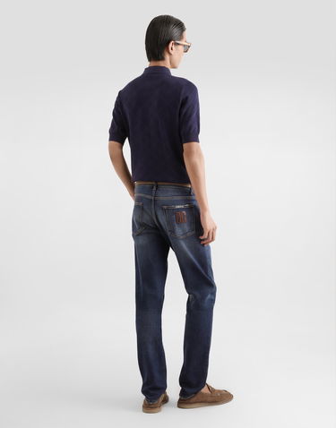 Поло тениска Dolce & Gabbana Silk Monogram Polo Shirt Тъмно синьо | GXZ02TJBSO9B6712, 2