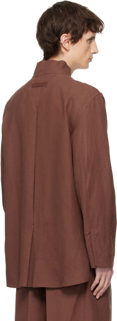 Яке ZEGNA Standing Collar Button-Front Overshirt with Chest Pocket Кафяво | 973C58A9 SON95, 2