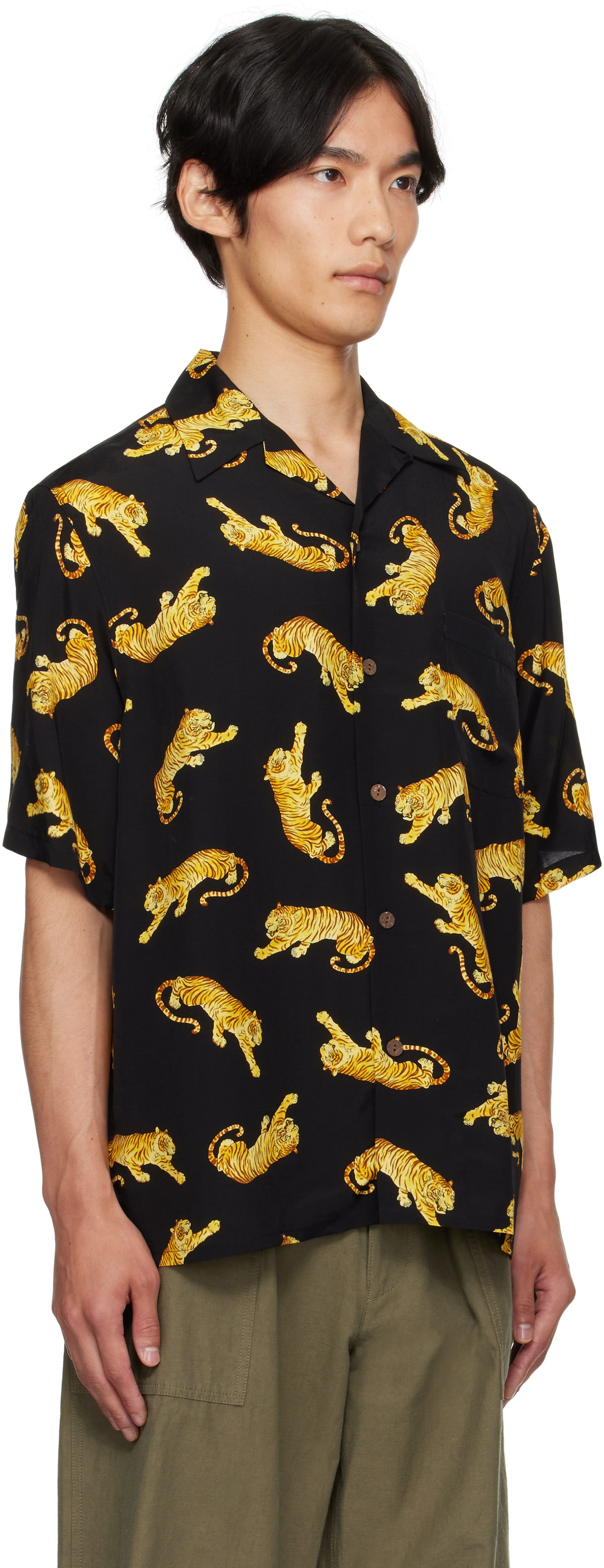 Риза WACKO MARIA WACKO MARIA Tim Lehi Tiger Print Shirt Черно | 25SS-WMS-HI08, 1
