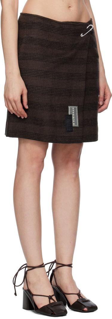 Пола Maison Margiela MM6 Maison Margiela Checked Wool Blend Miniskirt Кафяво | S52MC0013 M35472, 1