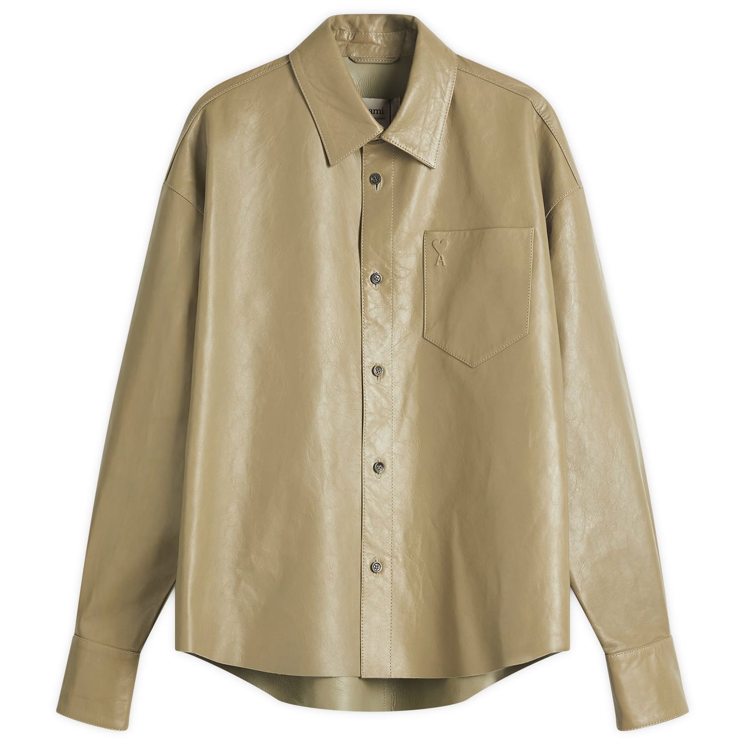 Риза AMI AMI Paris Boxy Fit Leather Overshirt, Size Large Бежово | UJK246-LH0051-375, 1