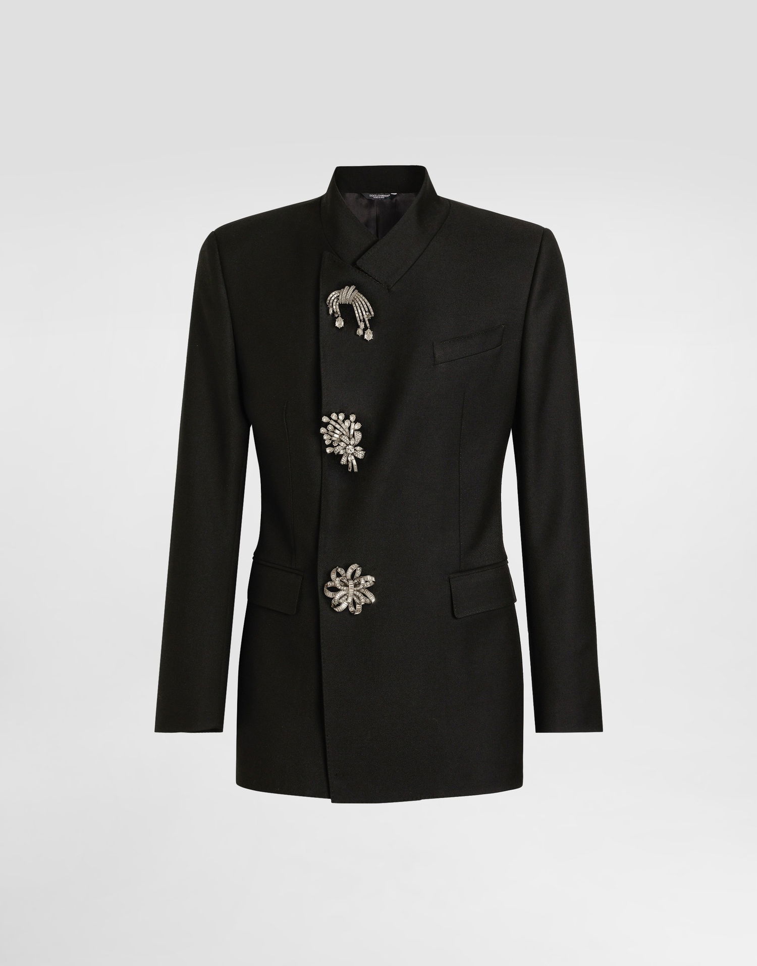 Яке Dolce & Gabbana Dolce & Gabbana Double-Breasted Wool Gabardine Jacket with Crystal Embellishments Черно | G2VO5ZFU21EN0000, 0