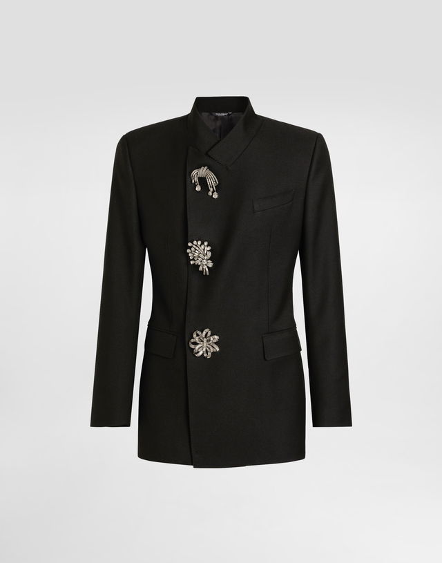 Dolce & Gabbana Double-Breasted Wool Gabardine Jacket with Crystal Embellishments
