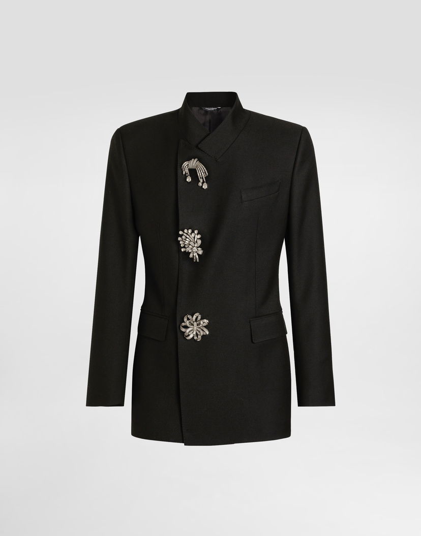 Яке Dolce & Gabbana Dolce & Gabbana Double-Breasted Wool Gabardine Jacket with Crystal Embellishments Черно | G2VO5ZFU21EN0000