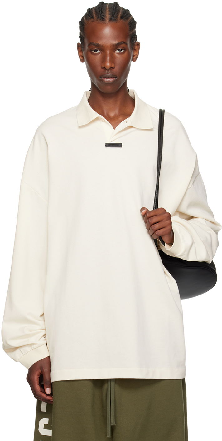 Поло тениска Fear of God Fear of God ESSENTIALS Logo Patch Long Sleeve Polo Бяло | 125BT244322F, 0