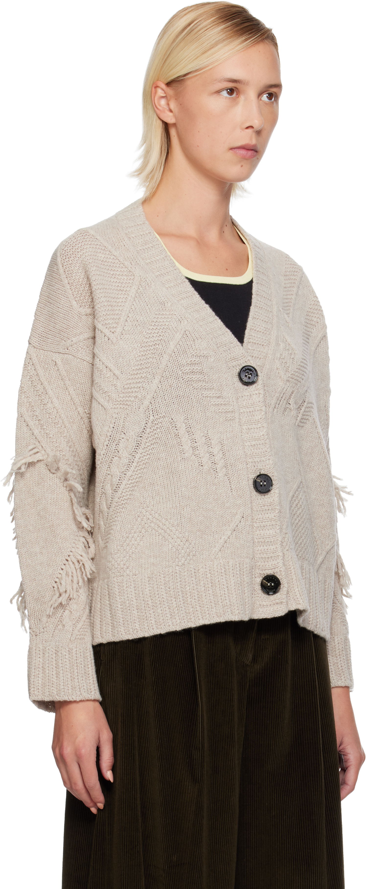 Пуловер Max Mara Weekend Max Mara Stallo V-Neck Fringe Knit Cardigan Бежово | 2525346052600, 1