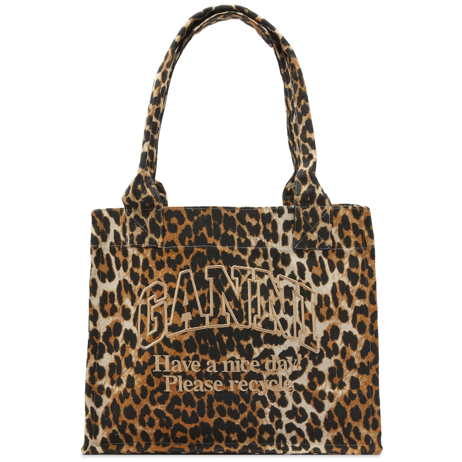 Голяма пазарска чанта GANNI Leopard Print Easy Shopper Tote Bag Кафяво | A5807-943, 0