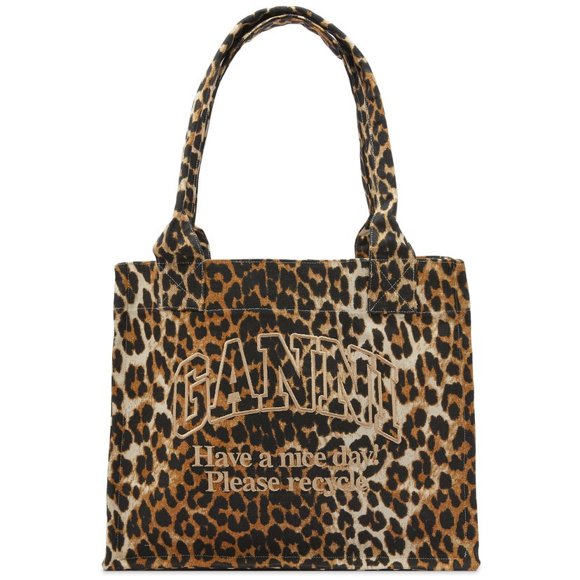 Голяма пазарска чанта GANNI Leopard Print Easy Shopper Tote Bag Кафяво | A5807-943