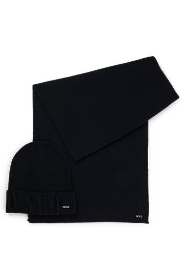 Шал BOSS Ribbed Scarf and Beanie Hat Set Черно | 50502539, 0