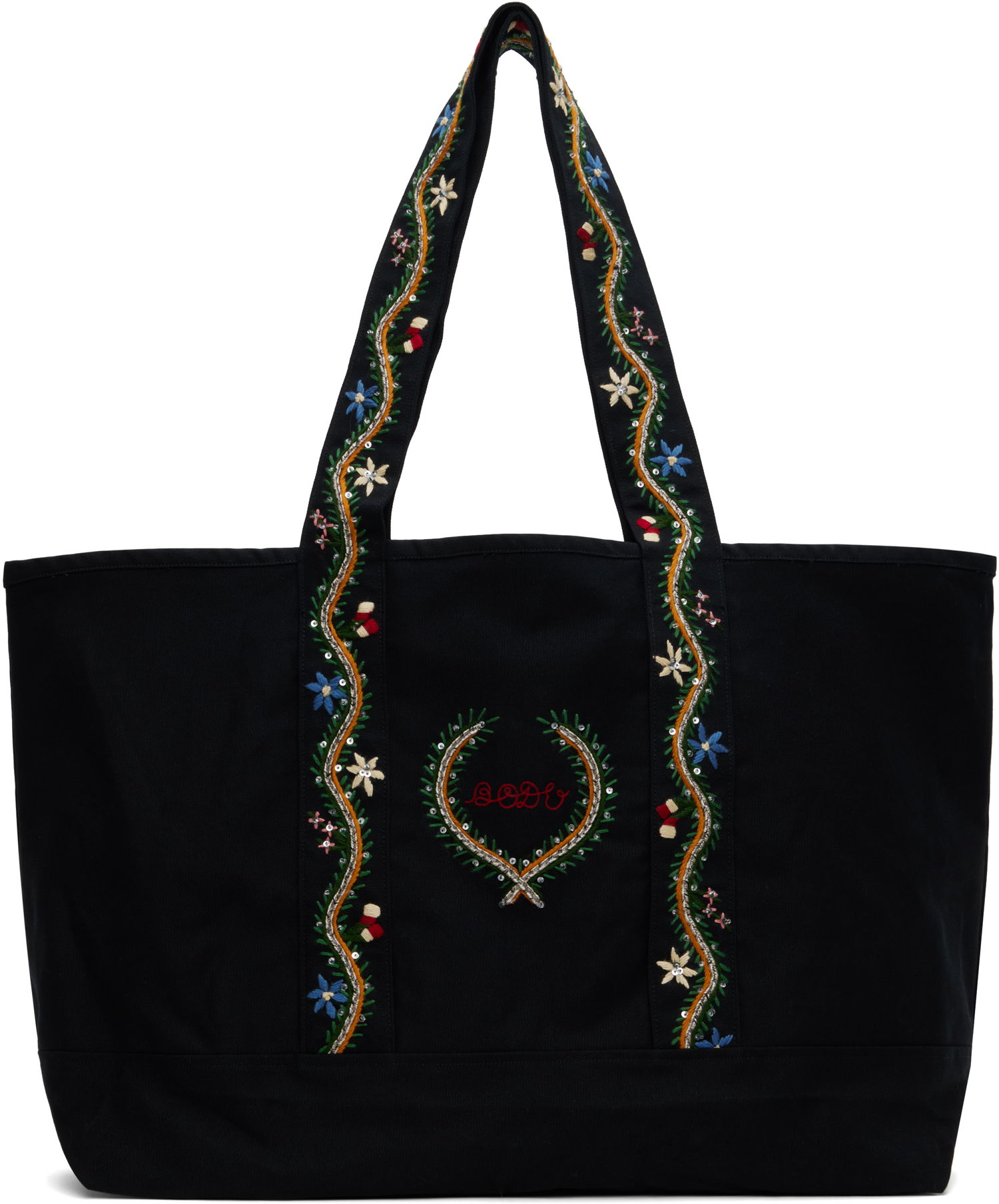 Голяма пазарска чанта Bode Bode Alpineflower Embroidered Canvas Tote Черно | MRF24AC034, 0