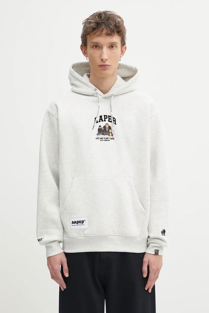 Суитчър AAPE by A Bathing Ape Aaper Laper Apes and Planet Earth Graphic Hoodie Сиво | AAPSWMC370XAP