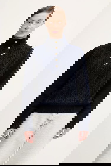 Пуловер A.P.C. Thea Cable-Knit Mock Neck Button-Front Sweater Тъмно синьо | WVBCZ.F23426, 0