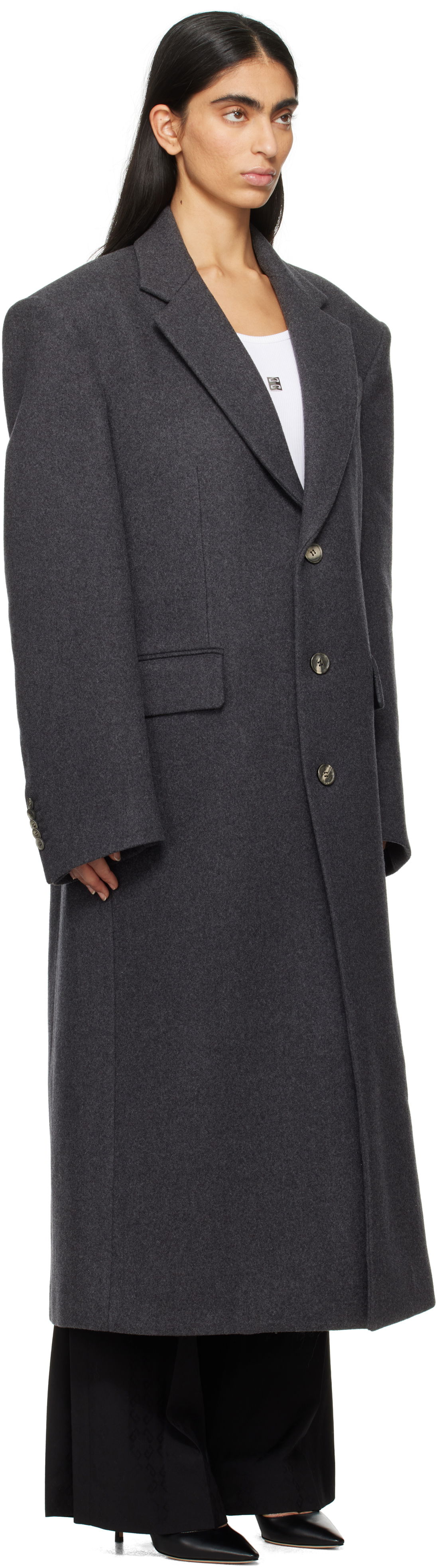 Палта WARDROBE.NYC Single Breasted Long Coat Сиво | W4002F24WO, 1