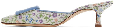 Аксесоари Manolo Blahnik Manolo Blahnik Maysalebica Floral Kitten Heel Mules Бяло | 423-1767, 2