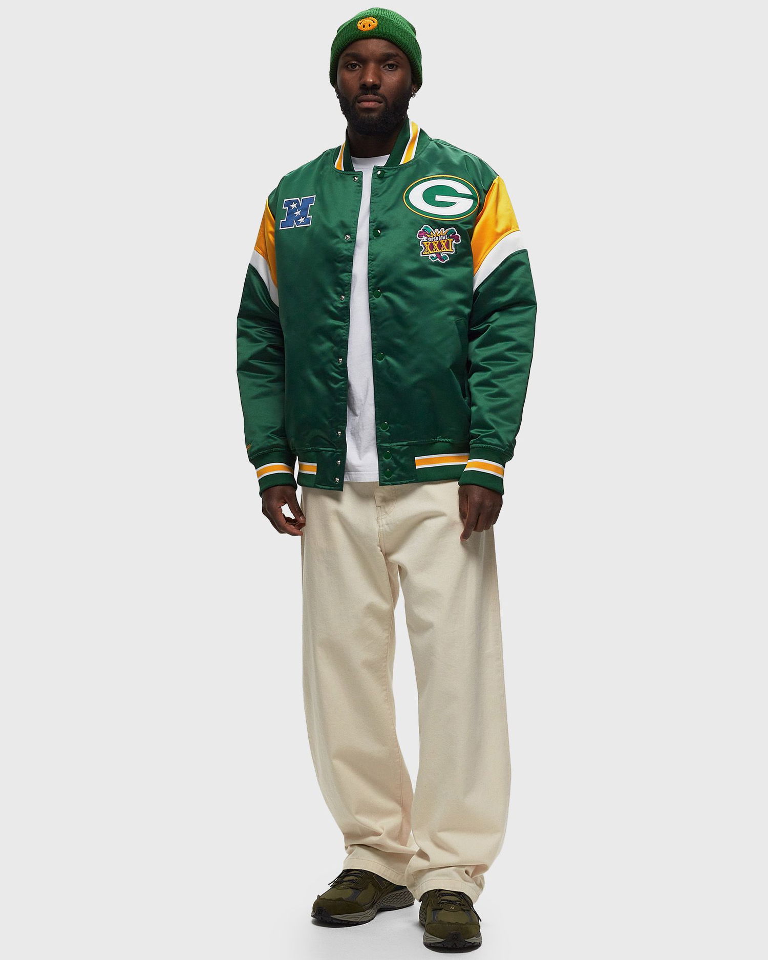 Яке бомбър Mitchell & Ness NFL HEAVYWEIGHT SATIN JACKET GREEN BAY PACKERS Зелено | OJBF5516-GBPYYPPPBUGN, 1