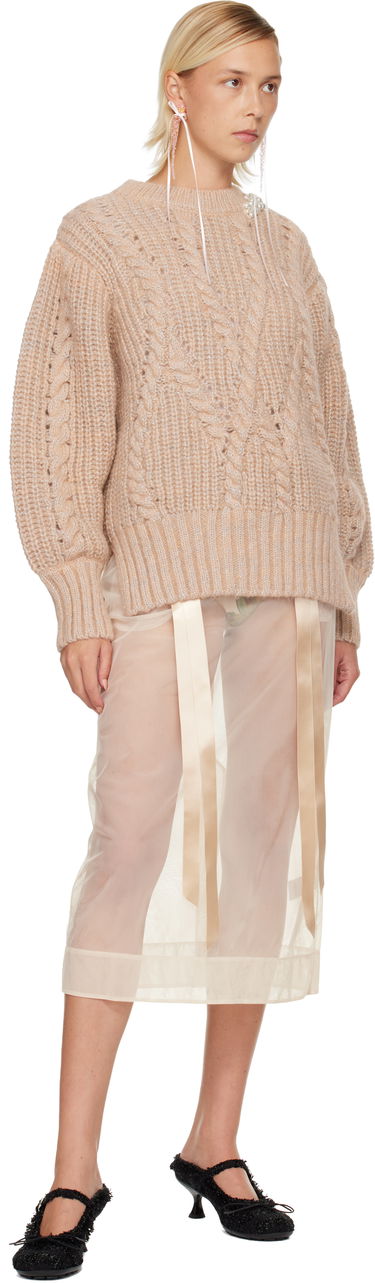 Пуловер Simone Rocha Simone Rocha Embellished Puff Sleeve Chunky Knit Sweater Бежово | MZMK4B 0665, 3