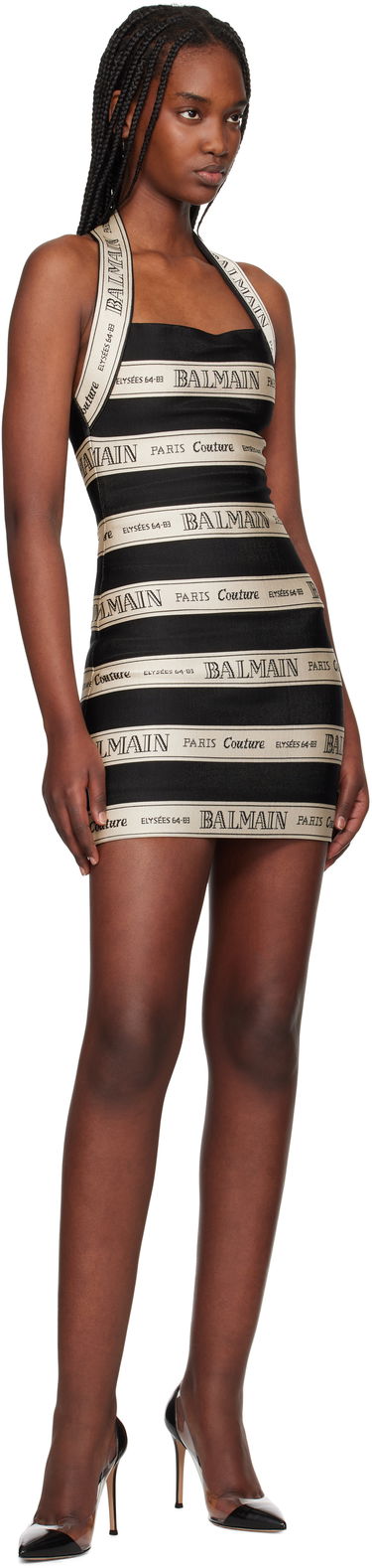 Pокля Balmain Balmain Jacquard Halterneck Minidress Черно | EF1R5088JJ95, 3