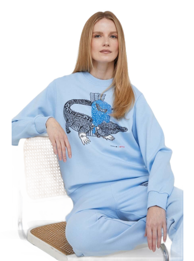 Суитчър Lacoste x Netflix Loose Fit Organic Cotton Sweatshirt Синьо | SF7564
